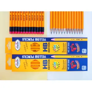 Lápices estándar Lápiz de madera Plomo suave Lujo Oficina y Escuela Amarillo Logotipo personalizado HB Lápiz con borrador y sacapuntas