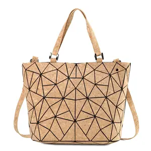 New Portugal Cork Lattice Lady Shoulder Tote Bag Mediterranean Oak Bark Hot Women Geometric Handbag Rhombus Messenger Bucket Bag