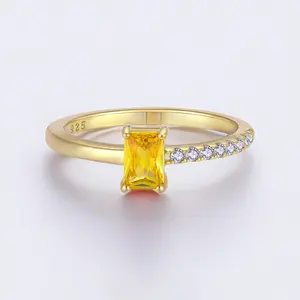 Custom Oem Fine Luxury Jewelry 925 Sterling Silver 18K Gold Plated Cubic Zirconia Wedding Eternity Ring Women