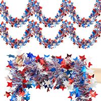 Perlengkapan Dekorasi Hari Kemerdekaan Amerika untuk Luar Negeri, Hiasan Plastik, Pita Dekorasi Tempat, Bendera, dan Rumbai Bendera