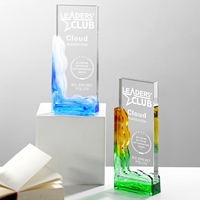Trophées en cristal en gros, trophées personnalisés, plaque de sublimation en verre K9 avec base colorée, cadeau d'affaires