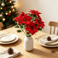 Karangan Bunga Poinsettia Natal Bunga Buatan untuk Pohon Natal, Mantel, Perapian, Teras, Vas, Meja, Dekorasi Liburan Musim Dingin, Hadiah Grosir