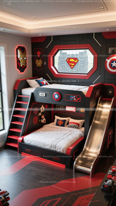 <span class=keywords><strong>Lit</strong></span> pour enfants, chambre d'<span class=keywords><strong>enfant</strong></span> sur le thème du héros garçon, noir et rouge, design créatif AI, <span class=keywords><strong>lit</strong></span> superposé pour chambre d'<span class=keywords><strong>enfant</strong></span>, fabrication haut de gamme - Product Image 5