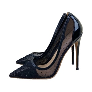 Venta al por mayor transfronteriza de comercio exterior: Nuevos tacones de aguja con punta, estilo europeo-americano, de malla negra, sin cordones, de 12CM/8CM de altura. - Product Image 5