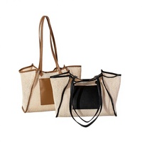 Nouvelle collection printemps : Sac fourre-tout de plage pour femme, grand format, luxe minimaliste, tissé ajouré, avec bouton magnétique et surpiqûres contrastées