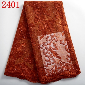 Pháp Hạt Ren Vải Rượu Vang Mới Nhất Châu Phi Lưới Vải Tuyn Ren 5 Yards Nigeria Vải Ren Guipure Chất Lượng Cao 2401 - Product Image 1