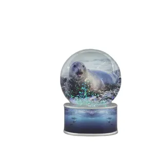 Free Design Customized Diy Empty Snow Globe 80mm Sea Lion Glass Water Globe +Ic Light