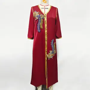 New design Wholesale kaftan UNI fashion design dubai Burning Orange Long Sleeve Strapless Dress robe abaya muslim dress