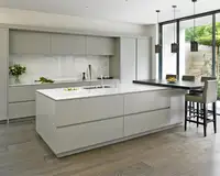 Moduler-armarios de cocina con tapa de mármol y diseño personalizado, conjunto de gabinetes de cocina de Isla Plana, color blanco