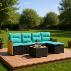 Set di divani da giardino in polyrattan nero con cuscini, mobili da esterno in 6 pezzi, design moderno e contemporaneo - Product Image 3