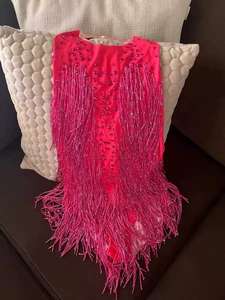 ゴールデンヘイターフリンジスパークリングラテンレオタードノースリーブパフォーマンスドレスポールジャズチャチャダンス服衣装 - Product Image 5