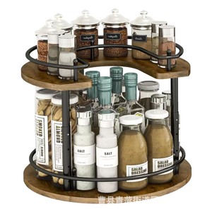 Wooden Kitchen Condiment <b>Rack</b> 2 Tier <b>Rotating</b> <b>Spice</b> Storage Desktop Organizer Multi Function - Product Image 5