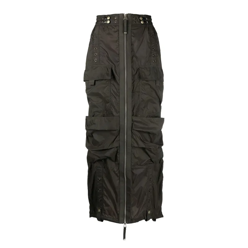 OEM Multiple Cargo Pockets Low-rise Front Zip Fly Long Skirt Women