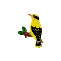 Broche mignonne en forme d'oiseau jaune pour femmes et filles, épingles de revers amusantes en bois et acrylique, badges pour pulls et robes, bijoux cadeaux