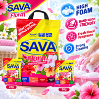 Lessive en poudre haute mousse en petits sachets de 25g et 30g, marque privée OEM, pour lavage à la main, destinée aux marchés d'Afrique et du Moyen-Orient