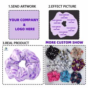 CHENGHE logotipo personalizado cinta terciopelo algodón satén seda scrunchies para mujeres pequeño MOQ elástico scrunchy lazos para el cabello - Product Image 2