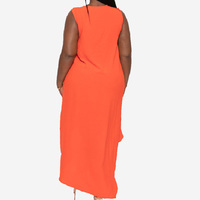 Femmes été décontracté fête orange brûlé sans manches col en v ourlet irrégulier devant drapé grande taille en mousseline de soie longues robes courbes