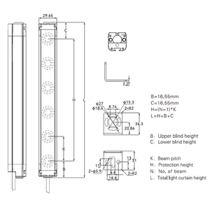 Cortina de Luz de Seguridad AkuSense BSL40-T0606PC, 6 Haces, Paso de 40 mm, 246 mm Ph, 0.1-6 m, PNP NC, IR de 860 nm, IP65, Tipo Económico - Product Image 6