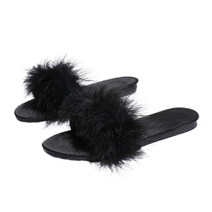 2025 Summer New Korean Style Low-Heeled Sandals Fashionable Internet Celebrity Flat Furry for <strong>Slippers</strong> <strong>with</strong> <strong>Feather</strong> Slip-Ons - Product Image 5