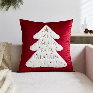 Luxury Velvet Christmas <strong>Cushion</strong> Cover Plush Embroidered Tree <strong>Star</strong> Fa La La Design square Cozy Winter Holiday Decor - Product Image 5