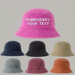 Custom Embroidered Bucket <b>Hat</b> Adjustable Cotton Outdoor <b>Sun</b> Protection Cap for <b>Men</b> Women Hand Drawn One Piece MOQ for Cycling - Product Image 1