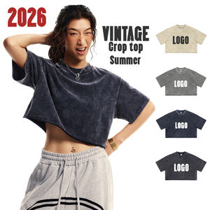 Moda de alta calidad para mujer, ropa de calle, Top corto lavado con ácido, Camiseta con estampado personalizado, Top corto para chica joven - Product Image 1