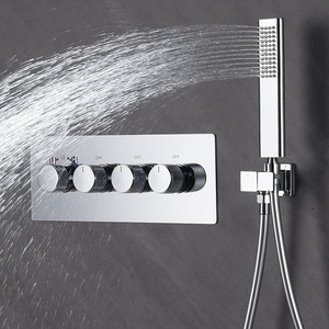 Copper In-wall Ceiling-mounted Thermostatic Smart Faucets Shower <b>Set</b> Chrome Rainfall <b>Spray</b> Modern Simple Design Home Use - Product Image 4