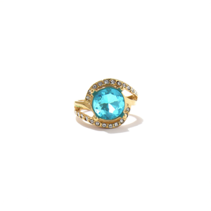 Fashion <b>Ring</b> 316L Stainless Steel PVD Gold Plating Blue Gemstone <b>Statement</b> Jewelry - Product Image 2