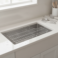 Support de rangement pour évier simple niveau en acier inoxydable Whitehaven, type autoportant, non pliable, pour outils, 14-1/2" x 14-11/16"