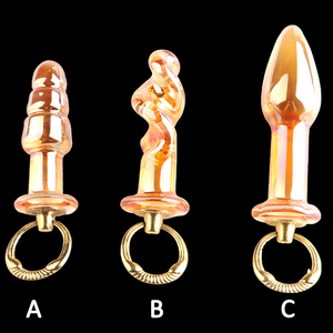 <span class=keywords><strong>Plug</strong></span> anal en verre doré avec anneau de traction, jouet de masturbation pour adultes, pour femmes et hommes - Product Image 2