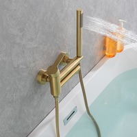 Ensemble de douche double à levage vertical en cuivre finition or, mitigeur eau chaude/froide pour salles de bain et appartements