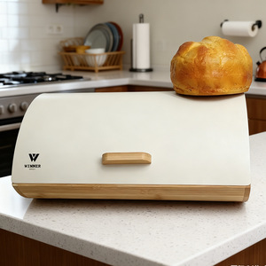 Caja de Pan de Bambú con Recipiente Metálico Hermético para Almacenamiento, Organizador de Alimentos para la Encimera de la Cocina, Contenedor con Tapa de Bambú, Venta al Por Mayor - Product Image 3