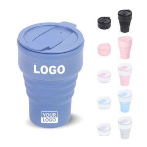 Mug à café en silicone pliable réutilisable écologique sans BPA personnalisé, portable, pliable, 375 ml, avec couvercle - Product Image 1