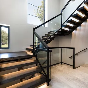 Moderne Stahl innen Holztreppe FoShan Fabrik Hersteller Treppen für Villa