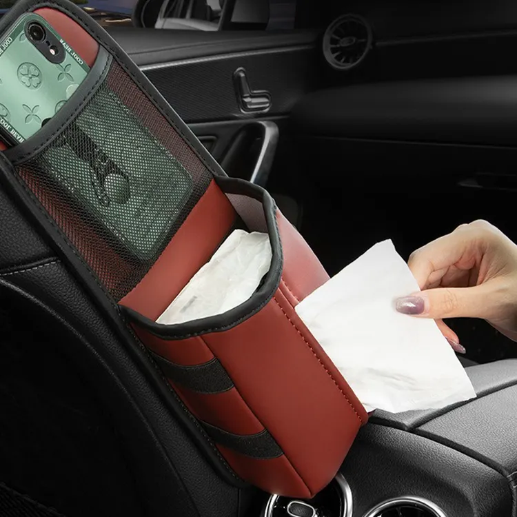 Bolsa de almacenamiento de cuero de Napa, organizador lateral de asiento de coche, novedad