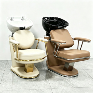 Fauteuil de lavage portable haut de gamme au design personnalisé, avec bac en céramique, base plaquée or et revêtement en cuir PU - Product Image 3