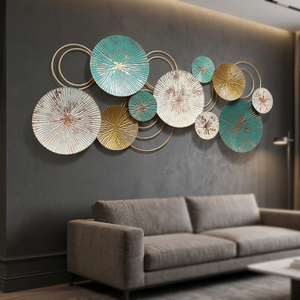 Ensemble de panneaux muraux en métal contemporains, décorations murales circulaires en laiton faites à la main, style glamour pour la décoration murale du salon - Product Image 3