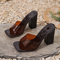 Sandales à talons hauts pour femmes, tendance 2025, grande taille, mode hiver, export, bout carré, talon épais, bout ouvert, séchage rapide, chaussures d'extérieur
