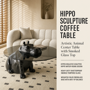 2025 prezzo di fabbrica tavolo da tè rotondo di Design animale moderno <span class=keywords><strong>salotto</strong></span> in <span class=keywords><strong>vetro</strong></span> temperato ippopotamo <span class=keywords><strong>tavolino</strong></span> - Product Image 2