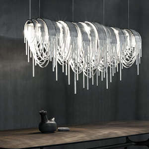 Aluminum Aluminum Chain Macrame Pendant <b>Light</b> Living Dining Room Tassels Fringe <b>Chandelier</b> - Product Image 3