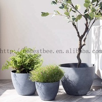 Pot Tanaman Resin Taman, Pot Bunga Plastik Outdoor Abu-abu, Pot Bulat Modern untuk Tanaman Indoor Outdoor, Dekorasi Rumah