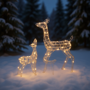 Decoración Navideña de Familia de Renos con 160 Luces LED Cálidas Blancas, Estilo Moderno, Uso en Interiores y Exteriores - Product Image 2