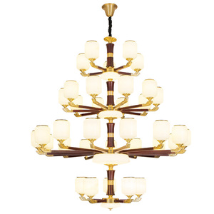 Lámpara de techo estilo chino para villa, de cobre y madera maciza, con múltiples cabezales LED, para el hogar, casa dúplex. - Product Image 4