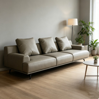 Ensemble de canapés carrés spacieux en cuir véritable avec rembourrage en éponge, design moderne pour les réunions de famille et l'accueil des invités