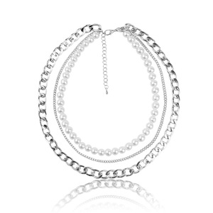 Fashion Layered Necklace Multi Chain Pearl <b>Choker</b> <b>Silver</b> Zinc Alloy Women Party Jewelry - Product Image 5