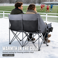 Chaise de camping pliante chauffante portable 272 kg, 3 niveaux de chaleur, double zone, alimentée par batterie externe, en Oxford 600D pour la pêche et les pique-niques