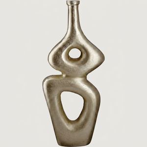 Vase de table contemporain en métal avec design perforé, fait main, couleur beige - Product Image 1