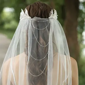 手工定制新娘婚礼叶形配件头饰象牙新娘婚礼面纱为妇女