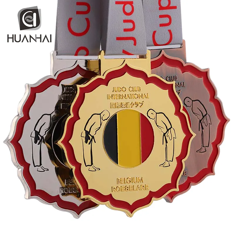 Produzione professionale rotonda in oro placcato medaglia odm arte marziale jiu-jitsu judo taekwondo