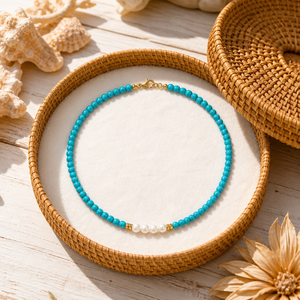 Collar Bohemio de Turquesa, Gargantilla de Perlas de Agua Dulce, Cadena de Cuentas de Piedra Natural, Joyería Étnica Tribal para Mujer, Regalo - Product Image 4
